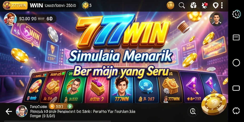 Screenshot menampilkan gameplay dinamis 777WIN dengan interaksi karakter.