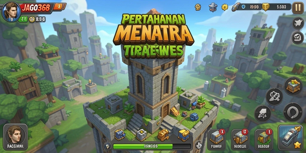 Tangkapan layar gameplay JAGO368 menunjukkan menara yang siap menghadapi gelombang musuh.