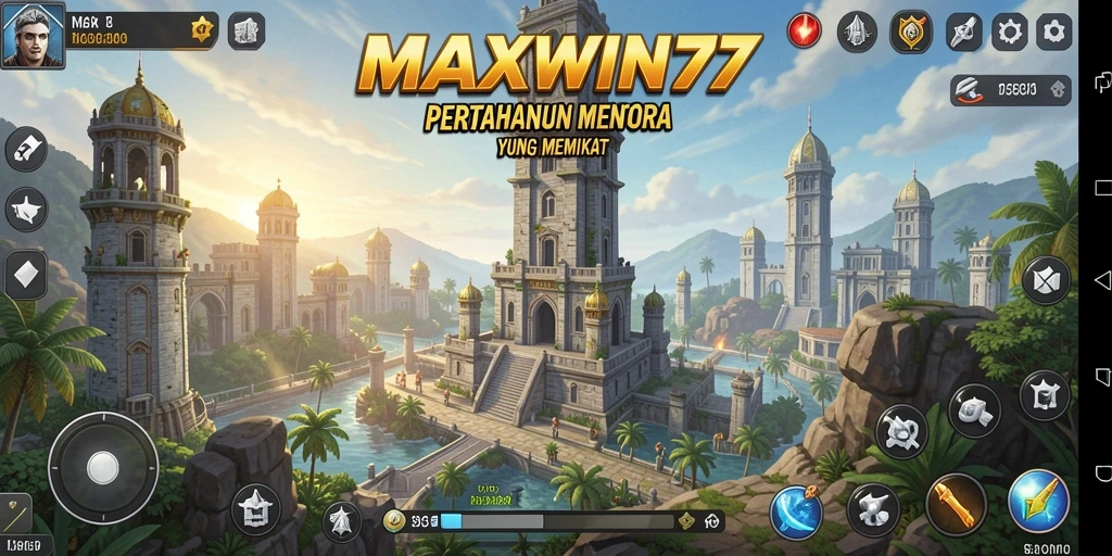 Tampilan gameplay MAXWIN77 yang menegangkan di medan perang Tower Defense.